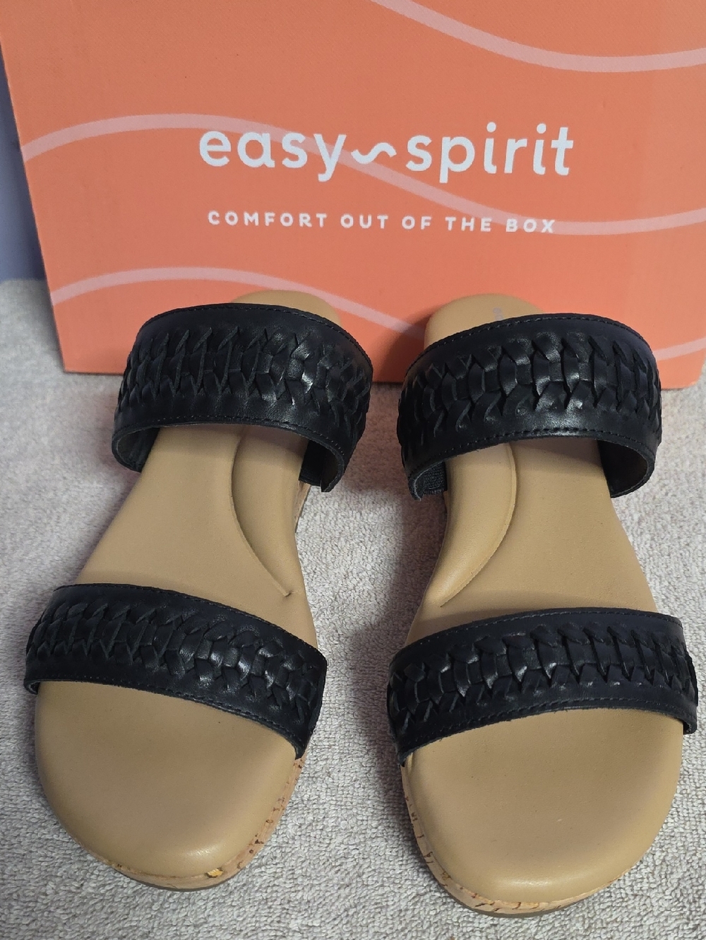 Easy Spirit Black Woven Double-Band Slide Sandals